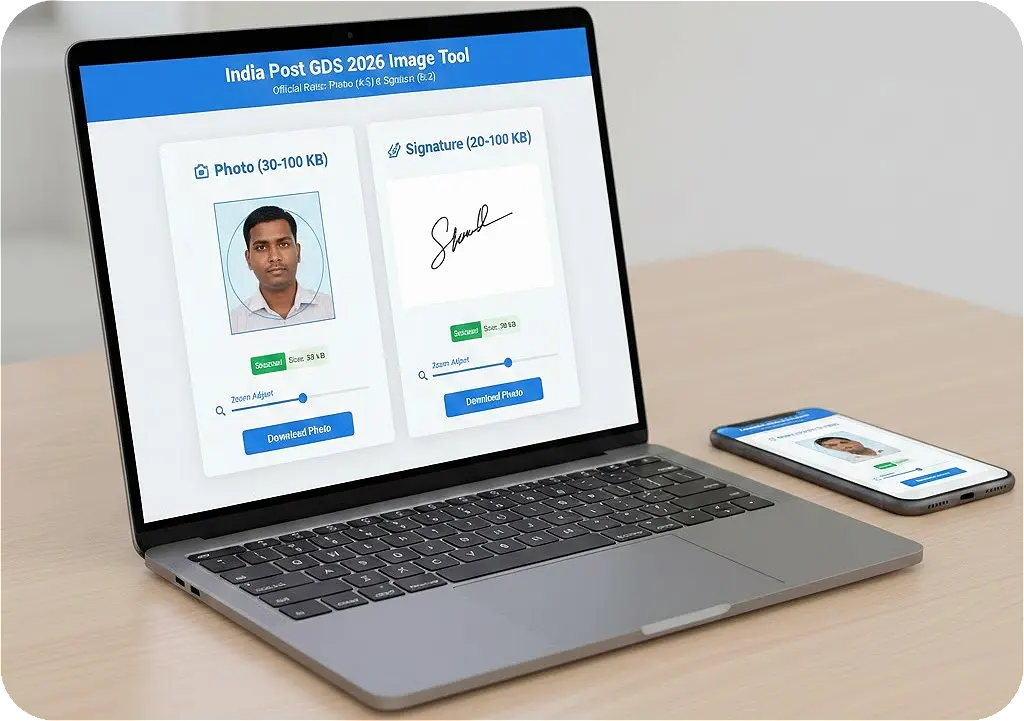 India Post GDS 2026 Guidelines Interface showing formatting guidelines for GDS photo and signature